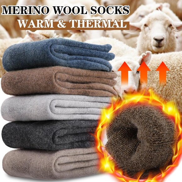 Women Merino Wool Dark Grey Sock 5 Pairs Warm Thick Crew Cozy Winter Boot Socks - Picture 2 of 6
